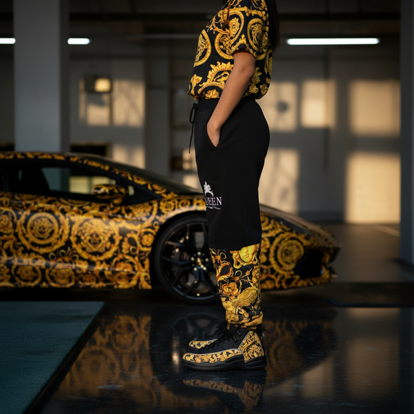 •QUEEN V3R$@C3• LUXURY CUT & SEW JOGGER SWEATPANTS (UNISEX) (EMBROIDERY)