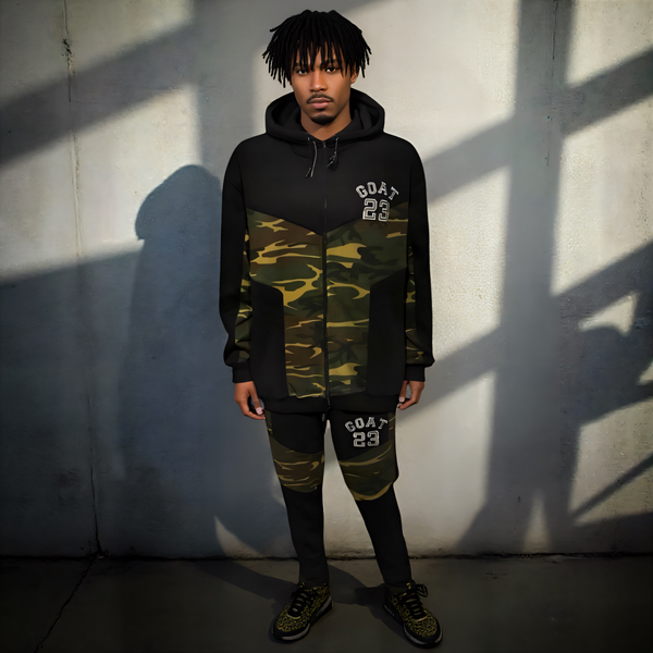 •23 GOAT• CAMOUFLAGE LUXURY ZIP UP SWEATSUITS (CUT & SEW) (EMBROIDERED LOGOS)