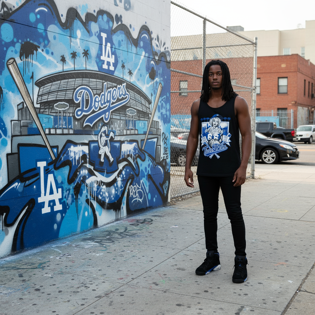 *<SC>* (BLACK) ~TRUE BLUE~ HEAVY COTTON JUMBO PRINT TANK TOPS