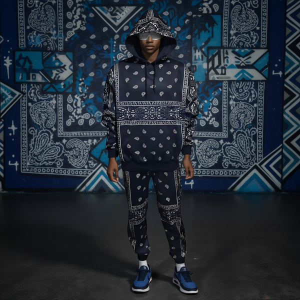 •NAVY BANDANA• JOGGER SWEATSUITS *BLUE PAISLEY* (FLEECY SOFT LINED)