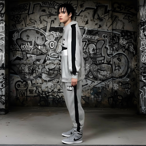 •SEAN JOHN• (GREY-MULTI)  POLYESTER COLLARED ZIP UP TRACKSUITS (XB SIZED)