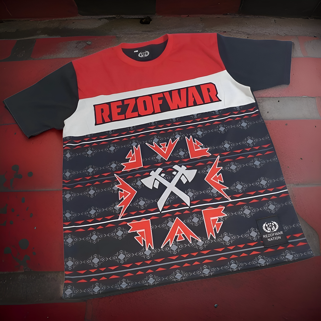 *REZOFWAR NATION* (RED-MULTI) FANCY SHORT SLEEVE TEE (CUT & SEW)