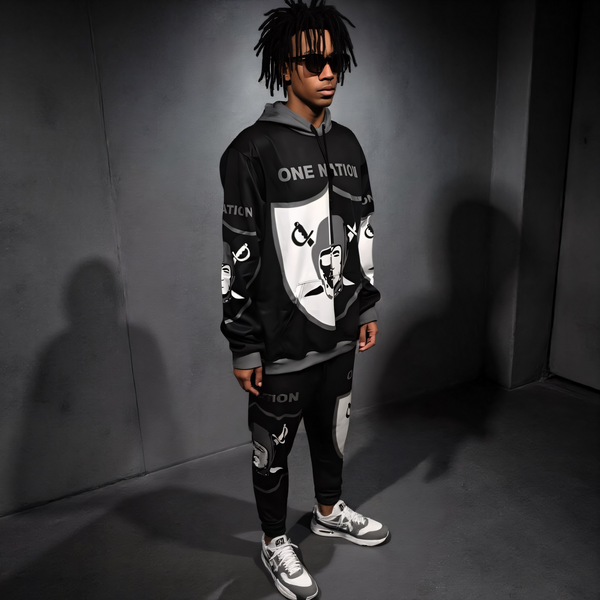•RAIDERS• ~ONE NATION~ JOGGER SWEATSUITS (HOODED) (FLEECY SOFT LINED)