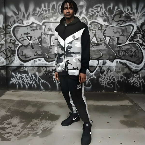 •SEAN JOHN• (CAMOUFLAGE) POLYESTER HOODED ZIP UP TRACKSUITS (XB SIZED)