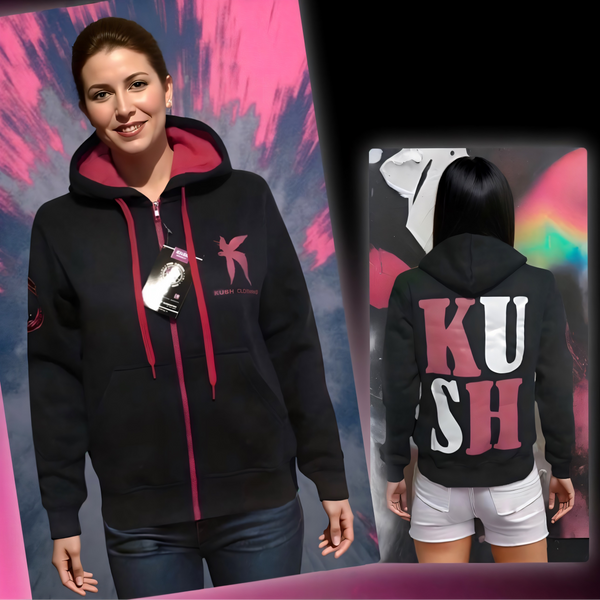 ^KUSH CLOTHING^ (NAVY-PINK) ZIP UP HOODIES FOR WOMEN