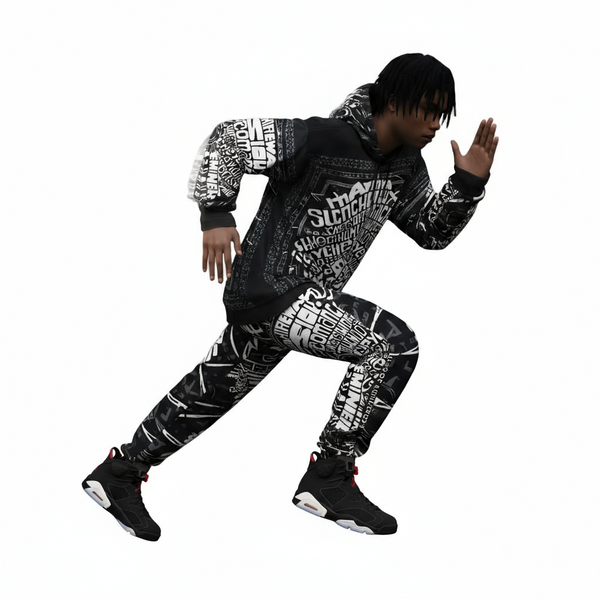 •TRIBE VIBES• (BLACK-WHITE-GREY) FULL HOODED JOGGER SWEATSUITS