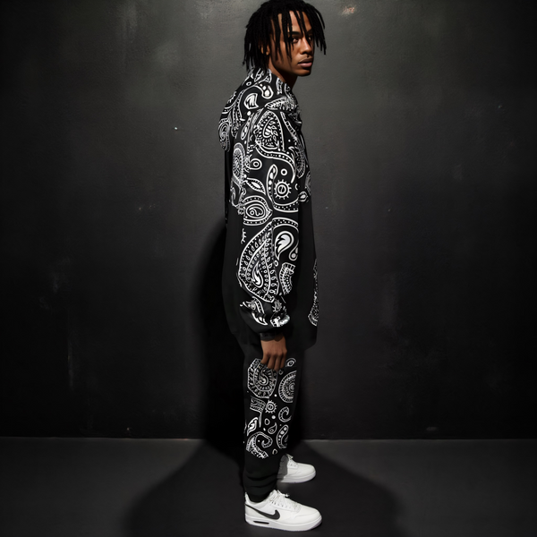 •OUTFIT KINGS• LUXURY BLACK BANDANA JOGGER SWEATSUITS (CUT & SEW COLLECTION)