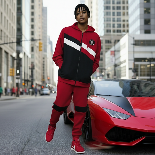 •SEAN JOHN• (RED-MULTI) POLYESTER HOODED ZIP UP TRACKSUITS (XB SIZED)