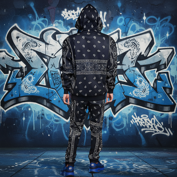 •NAVY BANDANA• JOGGER SWEATSUITS *BLUE PAISLEY* (FLEECY SOFT LINED)