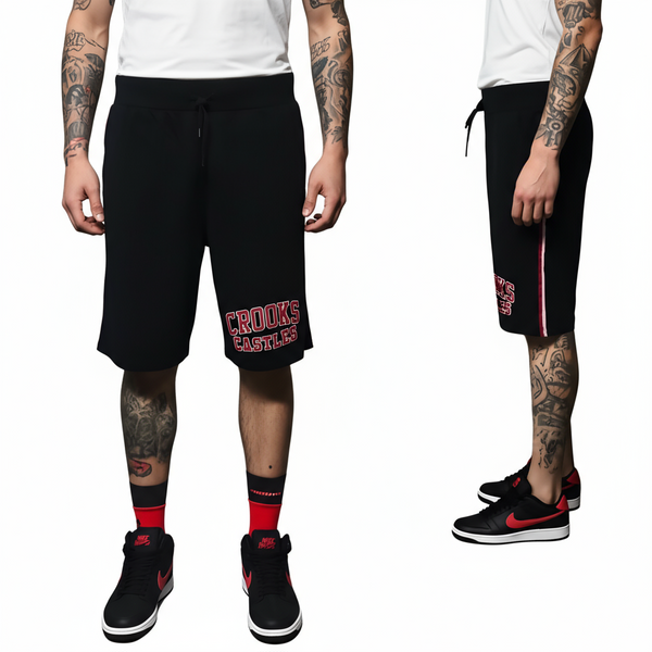 *CROOKS & CASTLES* (BLACK) COTTON SHORTS FOR MEN (EMBROIDERED LOGO)
