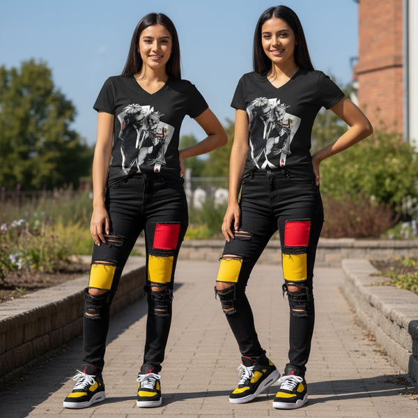 •KING & QUEEN OF HEARTS• (BLACK) WOMEN'S SHORT SLEEVE T-SHIRTS