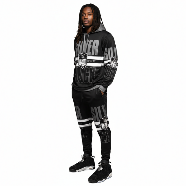 •RAIDERS 4 LIFE• ~SILVER & BLACK~ JOGGER SWEATSUITS (FLEECY SOFT LINED)