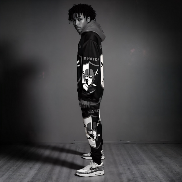•RAIDERS• ~ONE NATION~ JOGGER SWEATSUITS (HOODED) (FLEECY SOFT LINED)