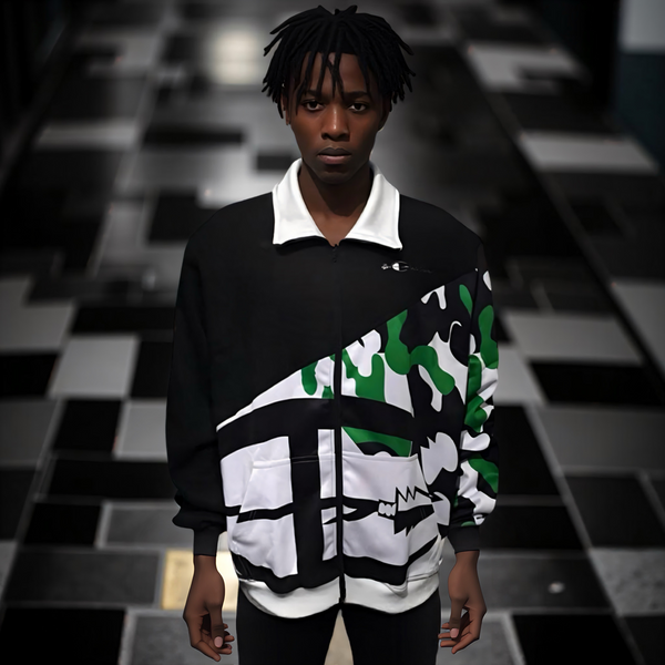 •CHAMPION CHIEF• LUXURY (GREEN CAMOUFLAGE) ZIP UP TRACK JACKETS (COLLARED)