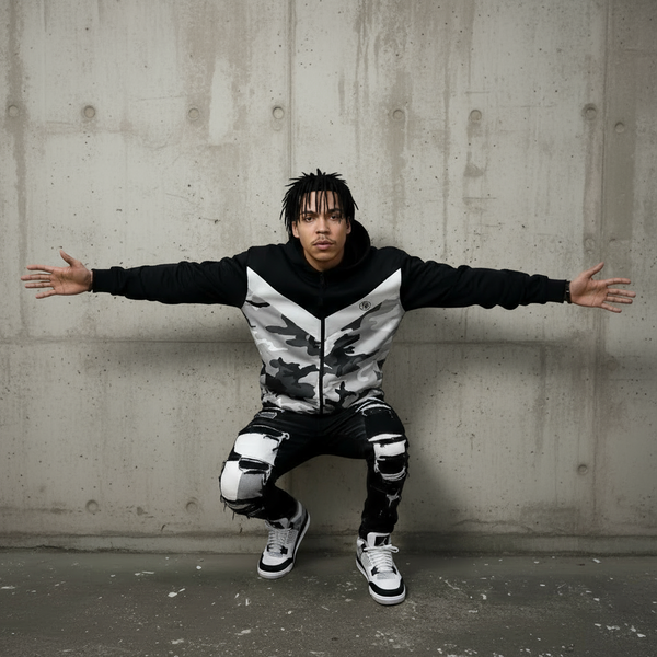 *SEAN JOHN* (CAMOUFLAGE) POLYESTER HOODED ZIP UP TRACK JACKETS (XB SIZED)