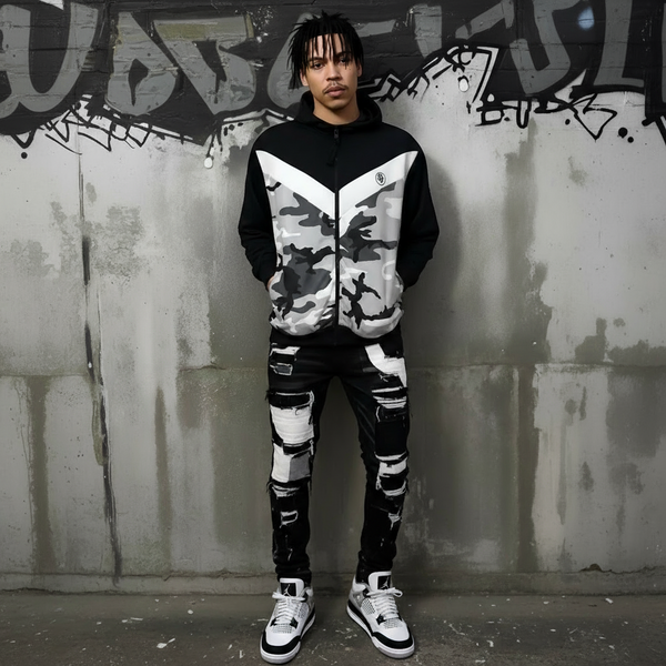 *SEAN JOHN* (CAMOUFLAGE) POLYESTER HOODED ZIP UP TRACK JACKETS (XB SIZED)