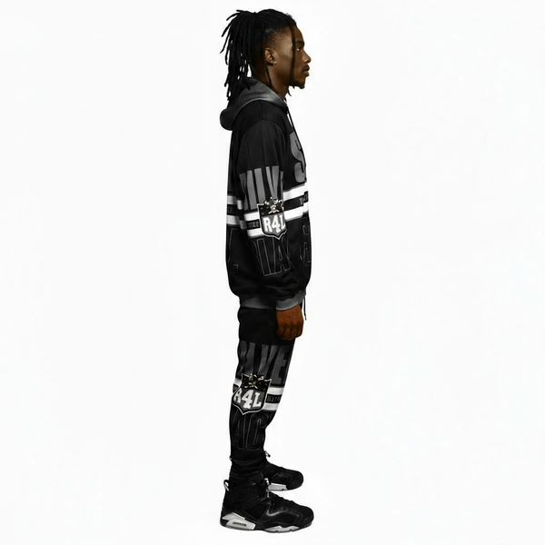 •RAIDERS 4 LIFE• ~SILVER & BLACK~ JOGGER SWEATSUITS (FLEECY SOFT LINED)