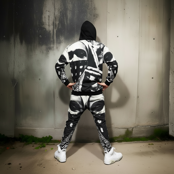 *BLACK FLAG* (BLACK-MULTI) ~ASAP FERG~ HOODED JOGGER SWEATSUITS (FLEECY SOFT LINED)
