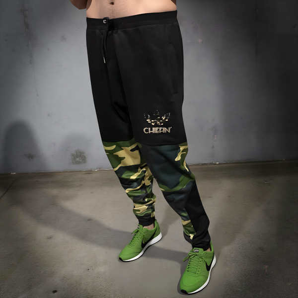 •CHIEFIN’ ADI-FEATHER• (GREEN CAMOUFLAGE) LUX JOGGER SWEATPANTS (CUT & SEW)