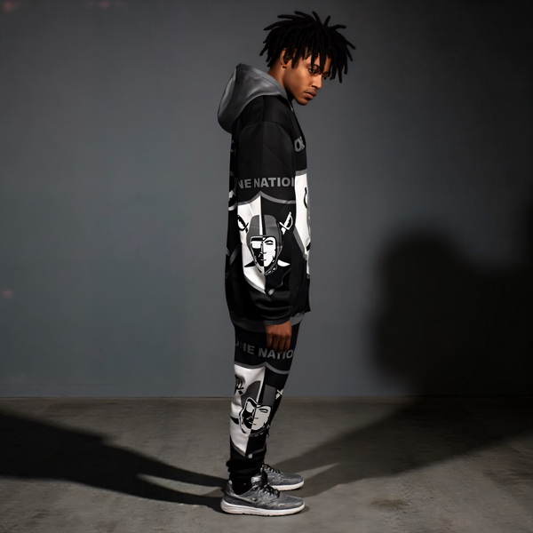 •RAIDERS• ~ONE NATION~ JOGGER SWEATSUITS (HOODED) (FLEECY SOFT LINED)