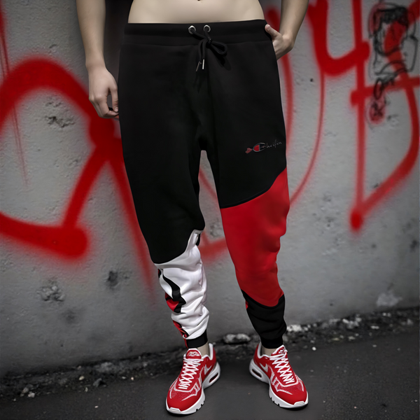 •CHAMPION CHIEF• (RED-MULTI) LUXURY JOGGER SWEATPANTS (CUT & SEW) (EMBROIDERED LOGO)