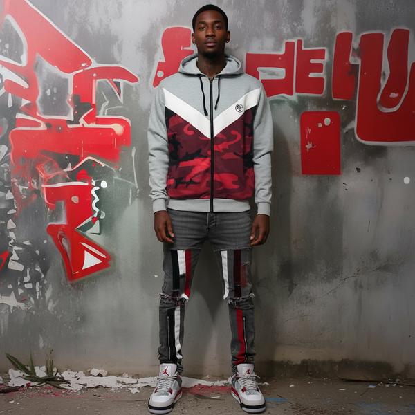 *SEAN JOHN* (RED-CAMO-GREY) POLYESTER HOODED ZIP UP TRACK JACKETS
