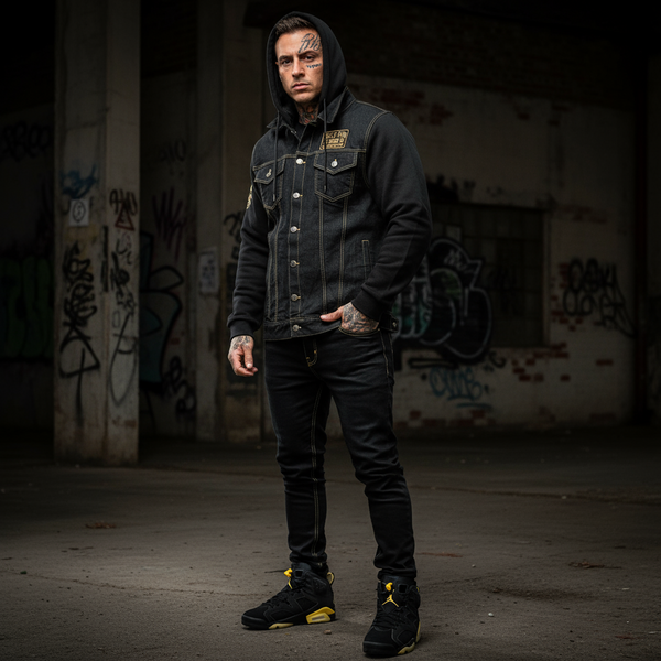 *HEADRUSH* (Black) ~13th The Chosen Few~ hooded Jean jacket (Full Embroidery)