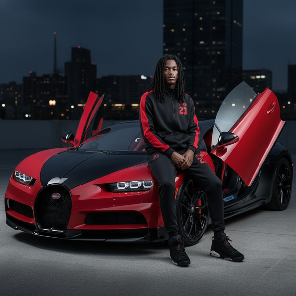 •23• (BLACK/RED) ZIP UP TRACKSUITS (CUT & SEW) (EMBROIDERED LOGO)