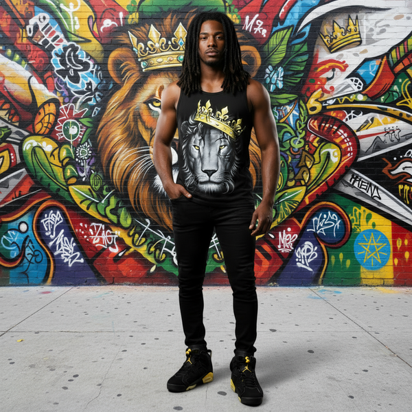 *<SC>* (BLACK) ~LION OF ZION~ HEAVY COTTON JUMBO PRINT TANK TOPS