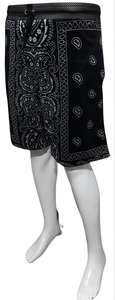 ^OUTFIT KINGS^ MESH SHORTS (LINED) *BLACK-SILVER PAISLEY* SUMMER ACTIVEWEAR (REVERSIBLE)