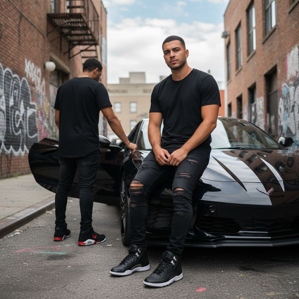 *COTTON BEST* SCOOP TAIL FANCY TEE (BLACK) ~SIDE ZIPPERS~