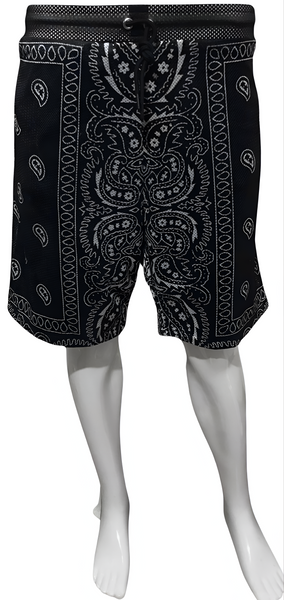 ^OUTFIT KINGS^ MESH SHORTS (LINED) *BLACK-SILVER PAISLEY* SUMMER ACTIVEWEAR (REVERSIBLE)