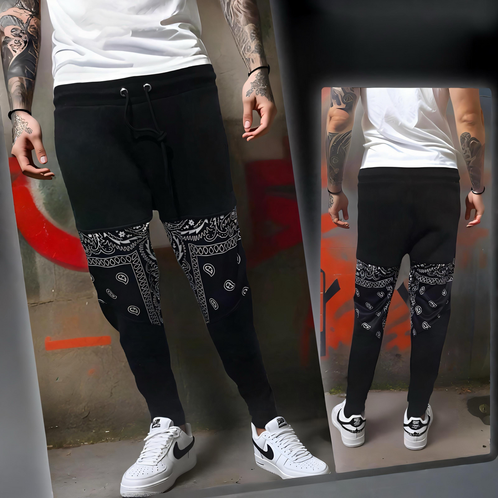 ^OUTFIT KINGS^ LUXURY BLACK BANDANA JOGGER SWEATPANTS (CUT & SEW COLLECTION)