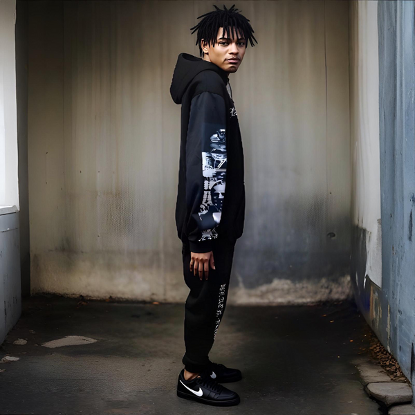^BLACK FLAG^ (BLACK) ~CREW POSSE~ EMBROIDERED HOODED JOGGER SWEATSUITS(CUT & SEW)