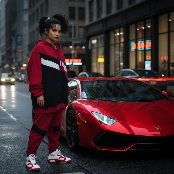 •SEAN JOHN• (RED-MULTI) POLYESTER HOODED ZIP UP TRACKSUITS (XB SIZED)