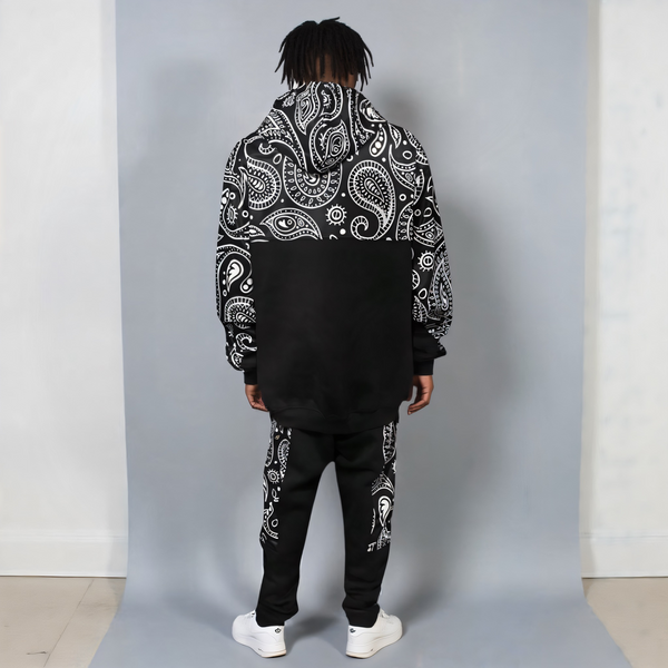 •OUTFIT KINGS• LUXURY BLACK BANDANA JOGGER SWEATSUITS (CUT & SEW COLLECTION)