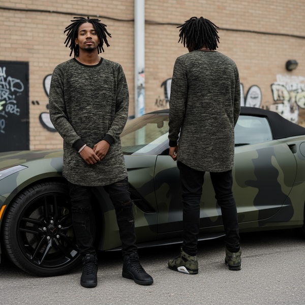 *UCXX* (GREY) •KNITTED SWEATER• (LONG SCOOP TAIL)