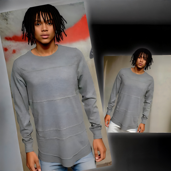 ^AKADEMIKS^ (GREY) LONG SLEEVE SCOOP TAIL T-SHIRT