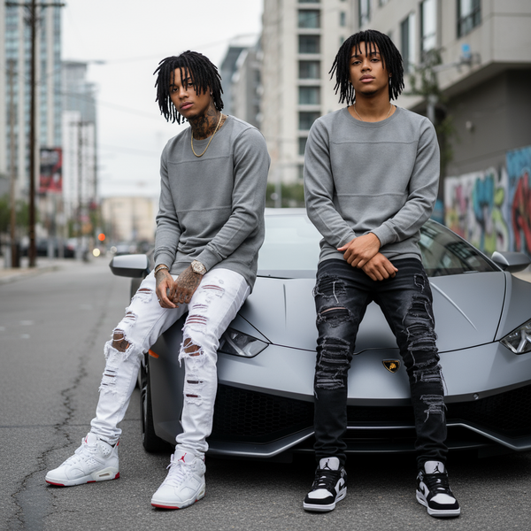 *AKADEMIKS* (GREY) LONG SLEEVE SCOOP TAIL T-SHIRT