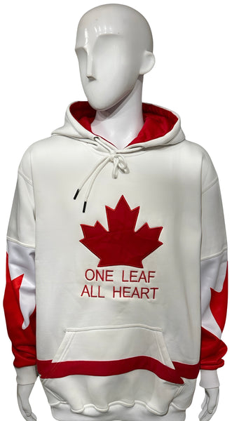 *ALL HEART* World juniors custom Team Canada (WHITE-RED) PULLOVER HOODIES (Cut & Sew / Embroidery)