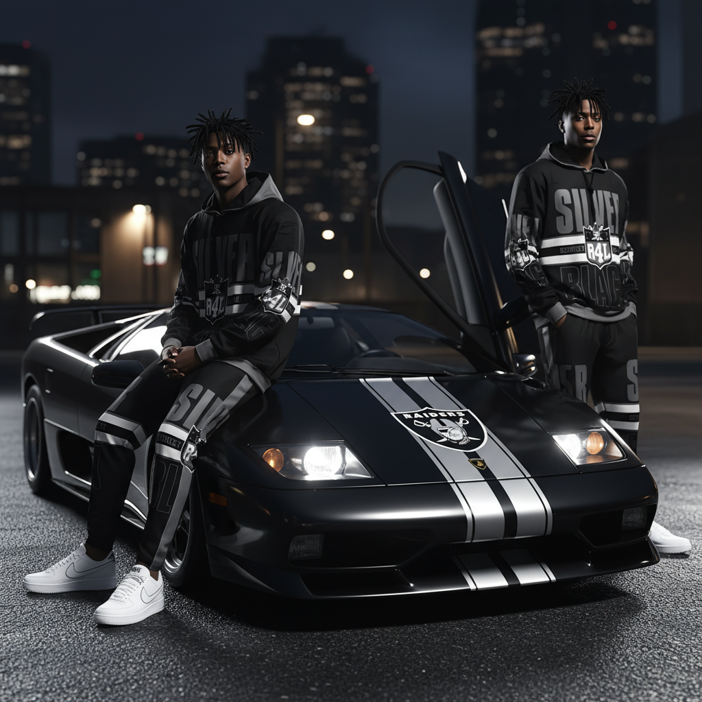 •RAIDERS 4 LIFE• ~SILVER & BLACK~ JOGGER SWEATSUITS (FLEECY SOFT LINED)