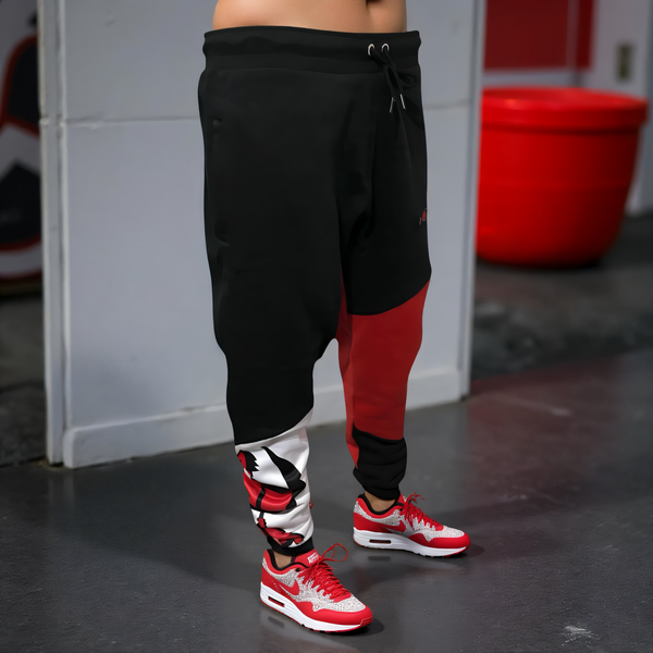 •CHAMPION CHIEF• (RED-MULTI) LUXURY JOGGER SWEATPANTS (CUT & SEW) (EMBROIDERED LOGO)