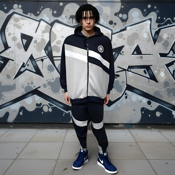 •SEAN JOHN• (NAVY-MULTI) POLYESTER HOODED ZIP UP TRACKSUITS (XB SIZED)