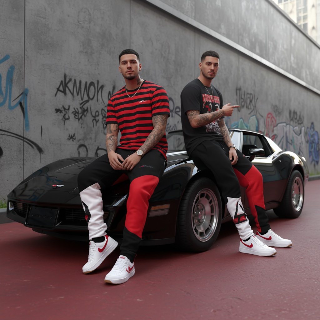 •CHAMPION CHIEF• (RED-MULTI) LUXURY JOGGER SWEATPANTS (CUT & SEW) (EMBROIDERED LOGO)