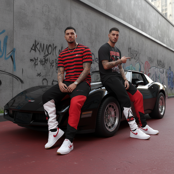 •CHAMPION CHIEF• (RED-MULTI) LUXURY JOGGER SWEATPANTS (CUT & SEW) (EMBROIDERED LOGO)