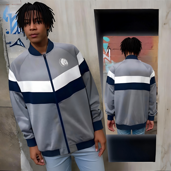•HUSTLE GANG• (GREY-MULTI) ~SIMPLE CHIEF~ KNIT ZIP UP TRACK JACKETS
