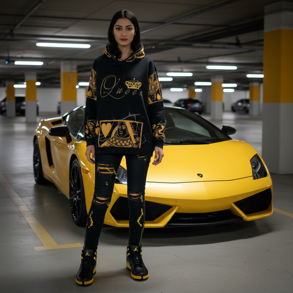 •QUEEN OF HEARTS• LUXURY *GOLD* PULLOVER HOODIES (CUT & SEW) (EMBROIDERED LOGO)