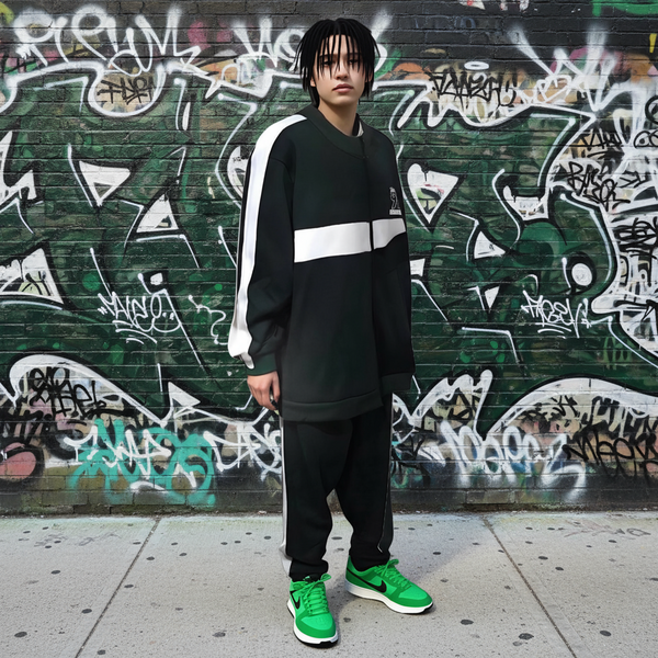 •SEAN JOHN• (*GREEN-MULTI*) POLYESTER COLLARED ZIP UP TRACKSUITS (XB SIZED)