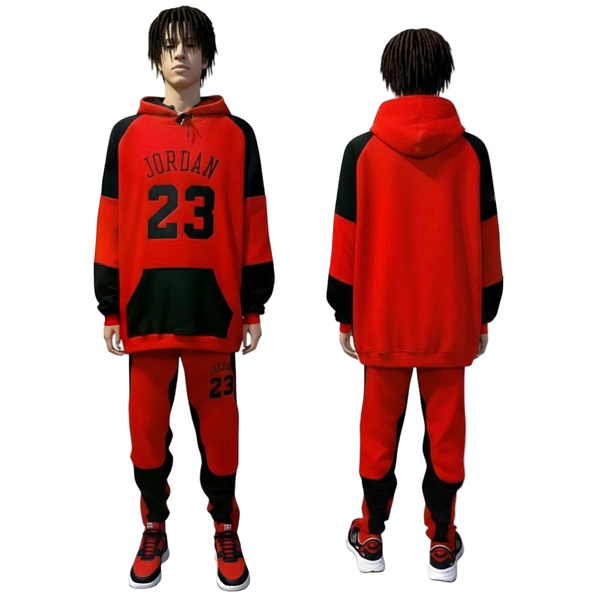 •JORDAN 23• (RED-BLACK) CUT & SEW / EMBROIDERED LUXURY CUSTOM SWEATSUITS