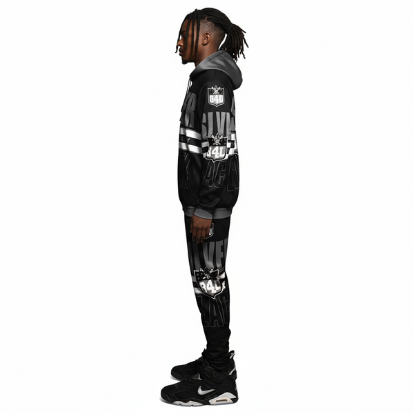 •RAIDERS 4 LIFE• ~SILVER & BLACK~ JOGGER SWEATSUITS (FLEECY SOFT LINED)